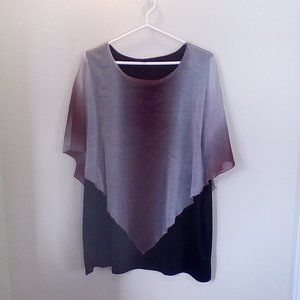 Shimmery Plum and Silver over Black Flowing Blouse